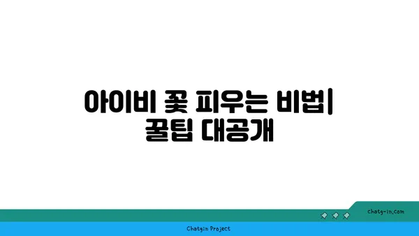 아이비 종류별 관리 가이드|  꽃 피우는 비법부터 월동까지 | 아이비, 식물 관리, 종류, 재배, 월동